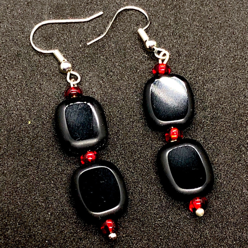 Black and red dangle earrings